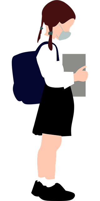 Kind, Mädchen, Schule, Rucksack, Maske