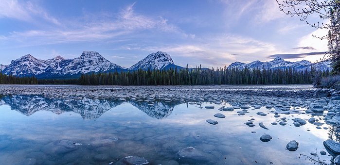 Fluss, Berge, Winter, Schnee, Natur