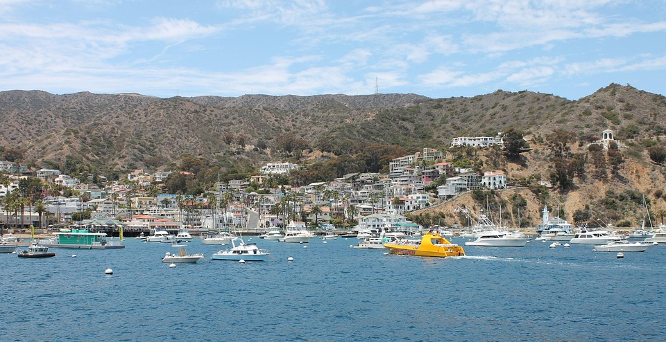 Catalina Island, Sea, Port, Boats, Town, Mountains
