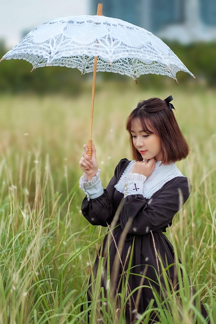 Frau, Modell, Mode, Kleid, Regenschirm