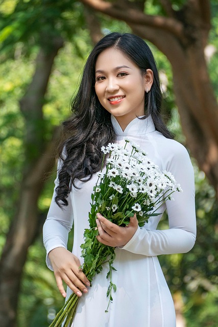 Frau, Schöne Blumen, Porträt, Ao Dai