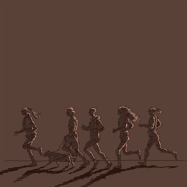 Free men run nature illustration