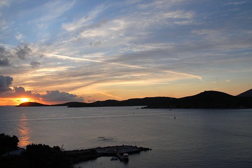 Bjerge, Solnedgang, Hav, Ocean, Skumring