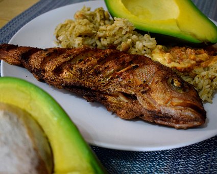 Pescado Frito, Arroz, Plato, Comida, Pez