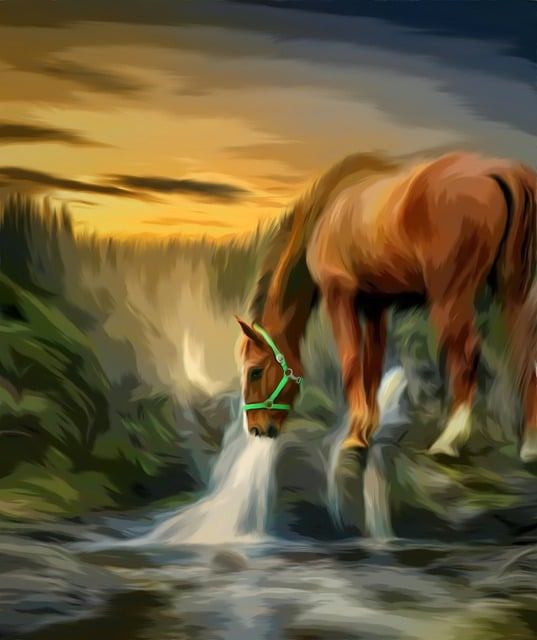 Free horse waterfall landscape illustration