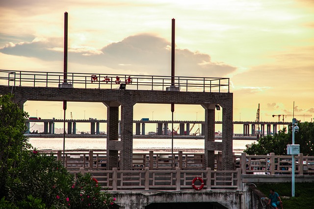 Brücke, Meer, China, Schleuse