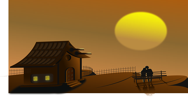 Casa, Casal, Pôr Do Sol, Romântico