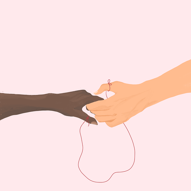 Free hands hold red thread illustration
