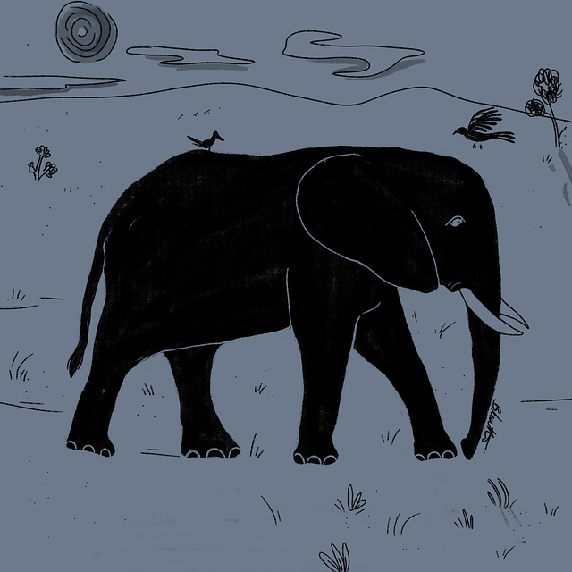 Free elephant bird nature illustration