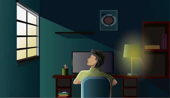 Quarto, Computador, Garoto, Estudando