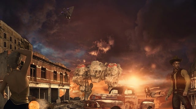 Free fantasy robots ruins illustration