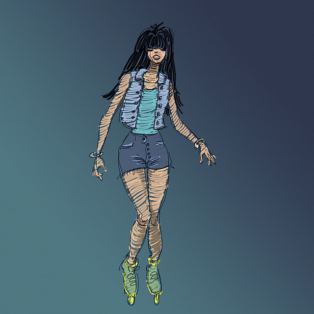Free woman sketch roller skates illustration