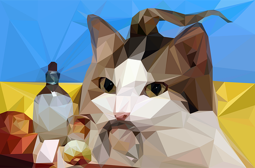 Ukrainsk Flagg, Cat, Lav Poly, Tegning