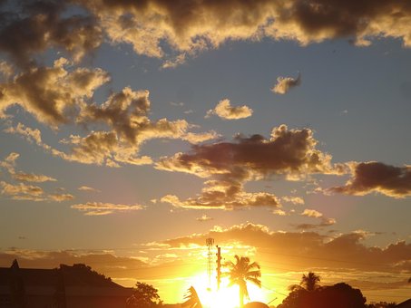 Solnedgang, Horisont, Himmel, Sol, Skyer