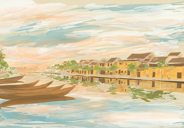 Free hoi an river painting illustration