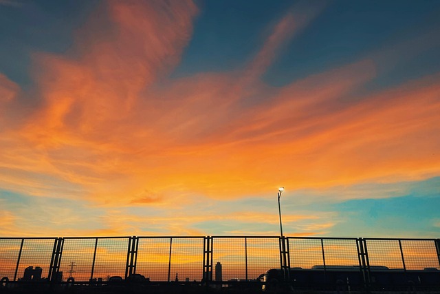 Zonsondergang, Lucht, Schutting, Stad