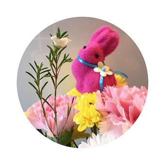 Pinke Blumen, Hase Ornament, Rosa Hase