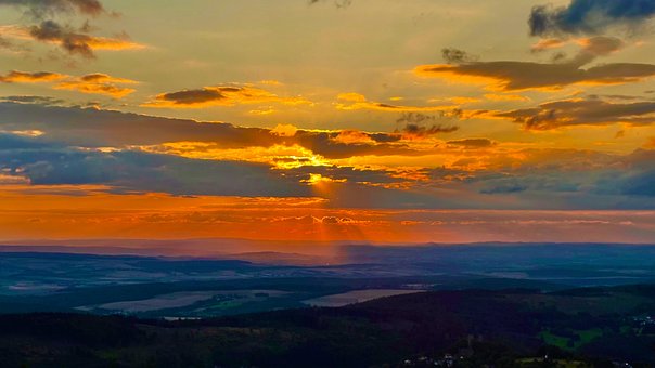 Solnedgang, Bjerge, Aften, Topmøde