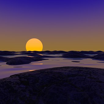 Ocean, Solnedgang, Spejl, Sol, Horisont