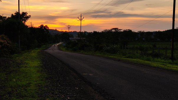 Estrada, Pôr Do Sol, Sombra, Sozinho