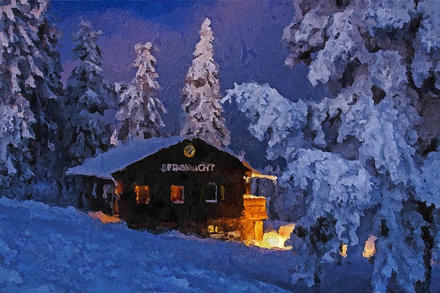 Free cabin trees mountain illustration