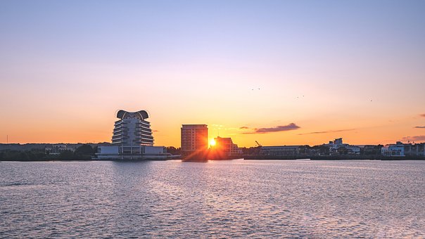 Meer, Hafen, Sonnenuntergang, Bucht