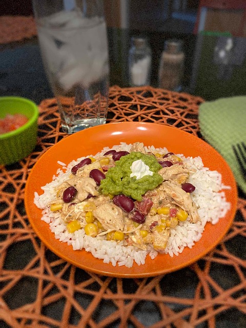 Reis, Hähnchen, Zerfetzt, Avocado