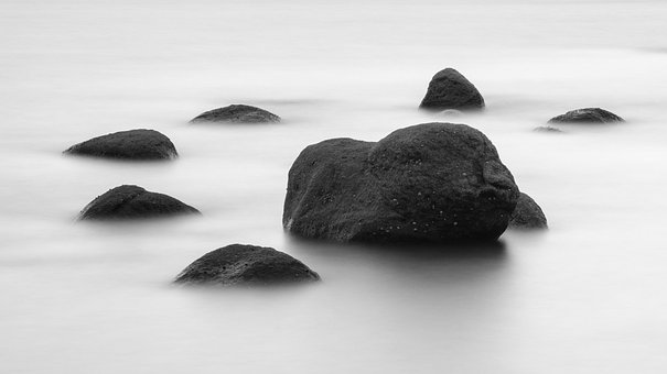 Felsen, Fluss, Meer, Lange Exposition