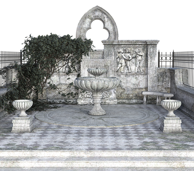 Free terrace patio fountain illustration