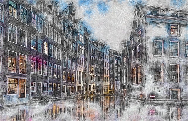 Free amsterdam city river illustration