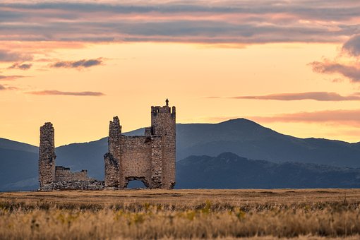 Schloss, Ruinen, Sonnenuntergang