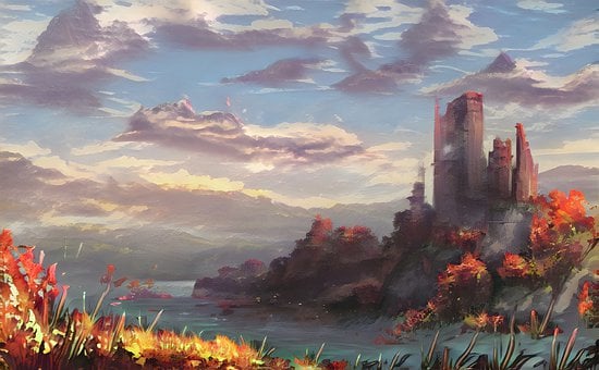 Castle, Nature, Painting, Fantasy