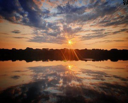 Lago, Natureza, Pôr Do Sol, Sol