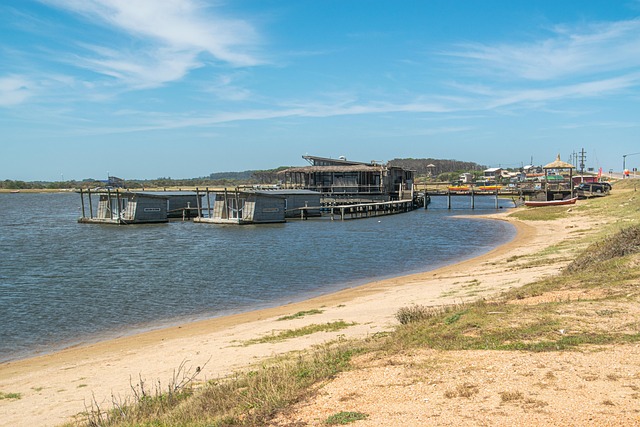 lake, floating lodge, shore, sea, water, sand, coast, laguna garzon lodge, nature, uruguay