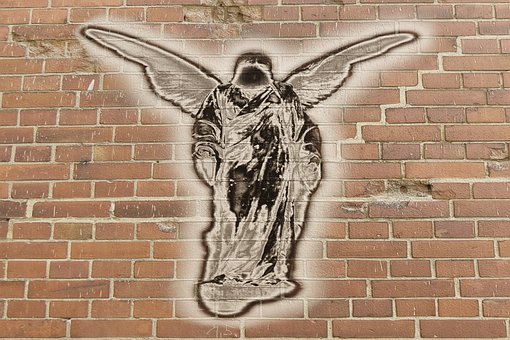Engel, Graffiti, Mursten, Væg, Malet