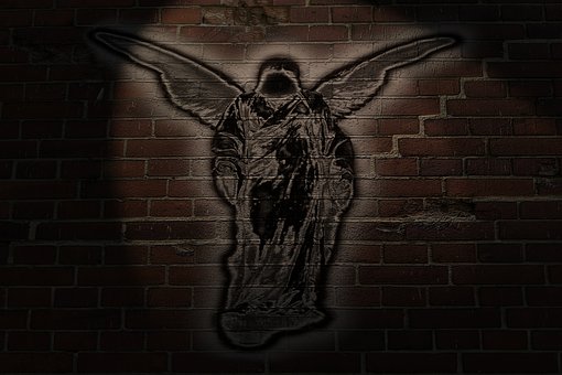 Engel, Graffiti, Mursten, Væg, Malet