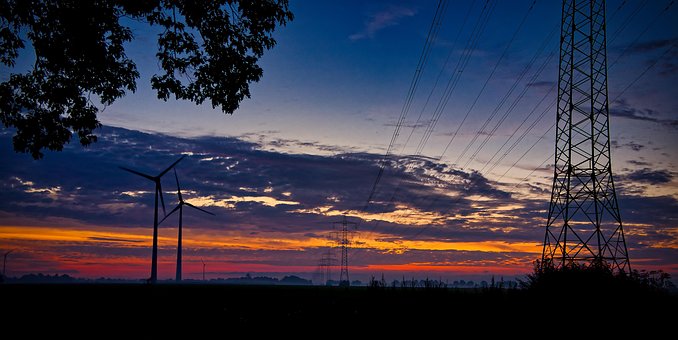 Sonnenaufgang, Windkraft, Windmühle
