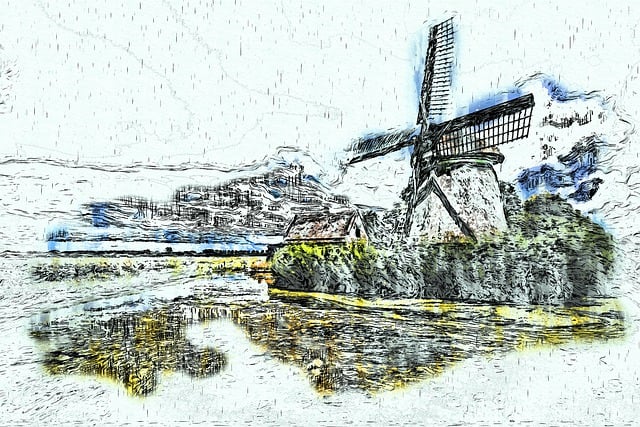 Download free HD stock image of Windmill Mill Free windmill mill pond illustration