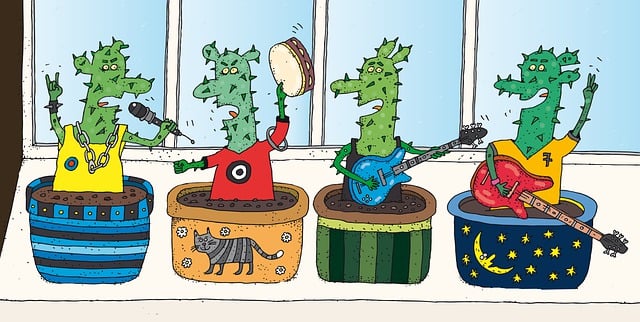 Free cacti rock band windowsill illustration