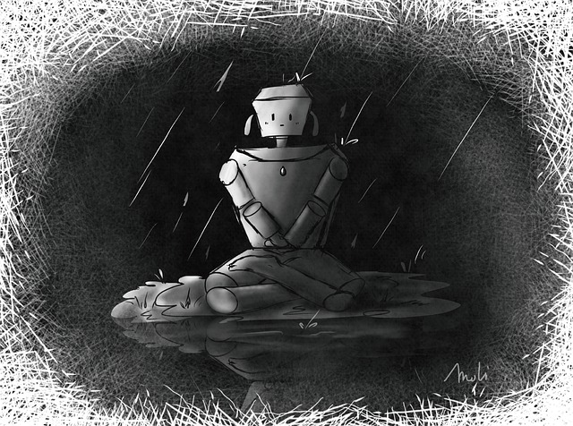 Free robot rain puddle illustration