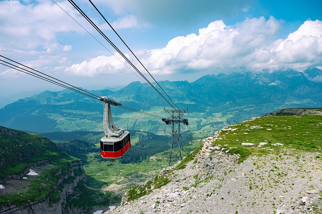 Berge, Seilbahn, Hügel, Gipfel, Wiese