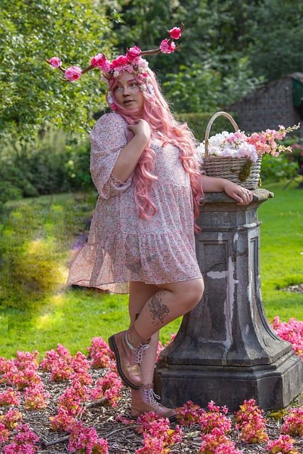 Frau, Schönheit, Blumen, Mode, Modell