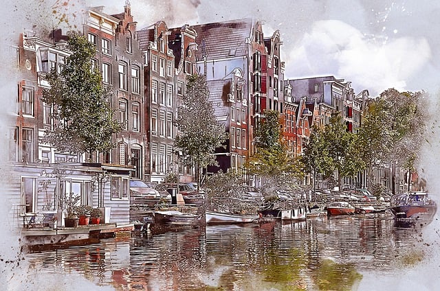 Free amsterdam buildings river illustration