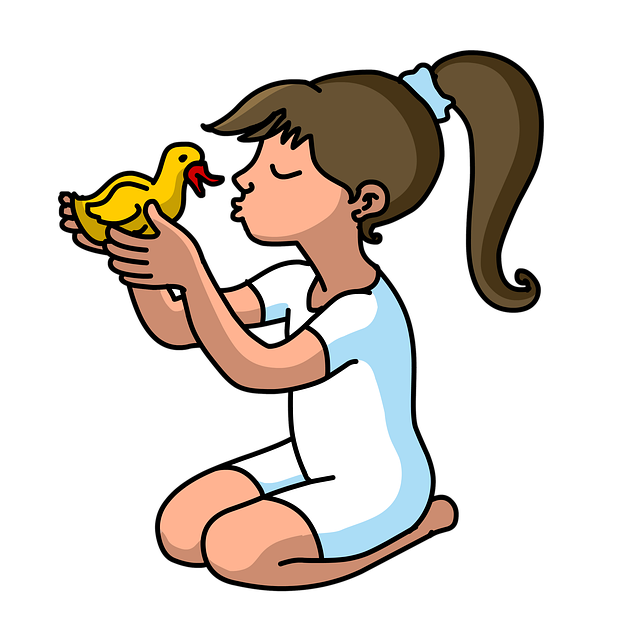 Free kid girl duck illustration
