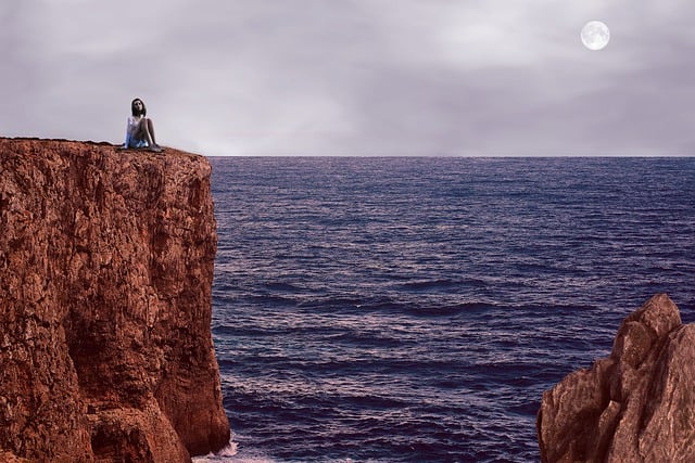 Free girl cliff sea illustration