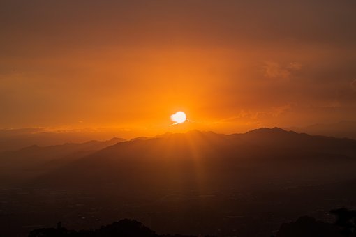 Sol, Cidade, Alvorecer, Colinas