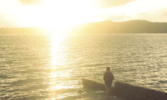 Meer, Strand, Sonnenuntergang, Berge