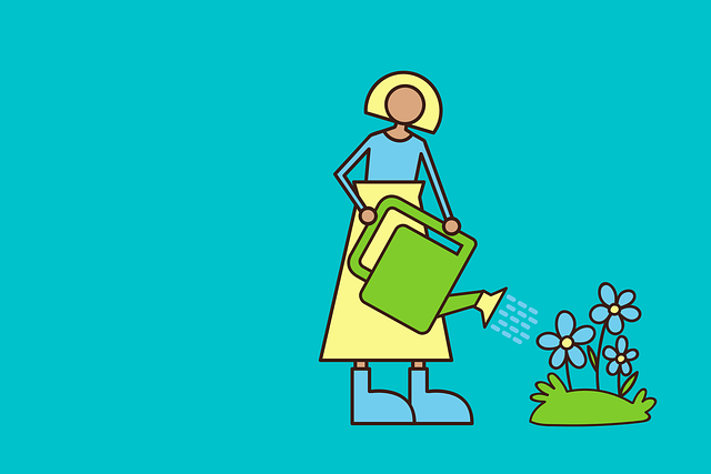 Free watering flowers woman illustration