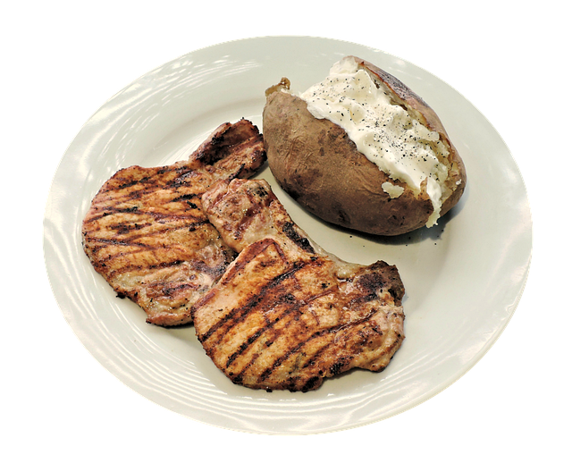 Free pork chops potato meal illustration