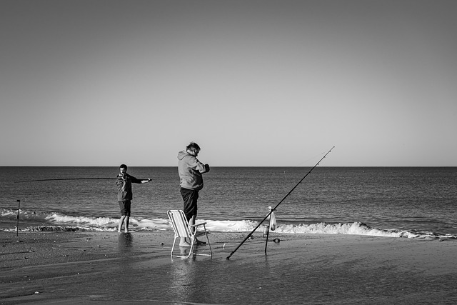 Angeln, Strand, Männer, Ozean, Meer